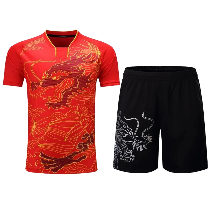 Dragon Print Badminton Table Tennis Clothes Set Men Women Girls Boys Kids Adult Ping Pong Tennis Uniform Suit