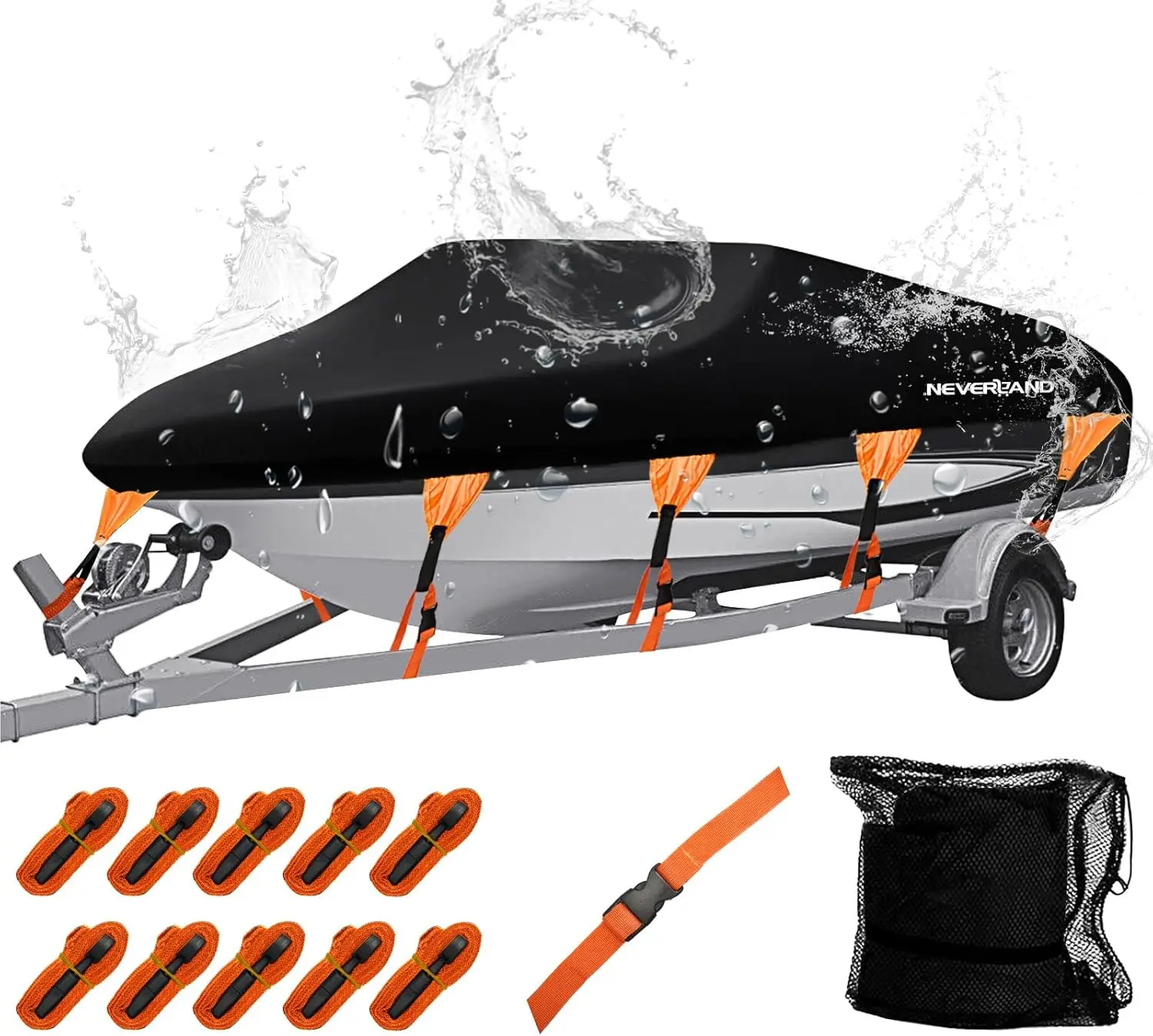 Boat Cover Heavy Duty Marine Grade Polyester Canvas Waterproof Trailerable Boat Cover Fits V Shape/V-Hull and Tri-Hull