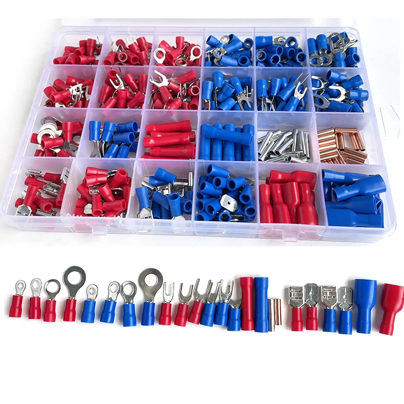 

400 Pcs Insulated Wire Connectors Assorted Crimp Terminal Kit - Quick Disconnect Ring Spade Butt Fork