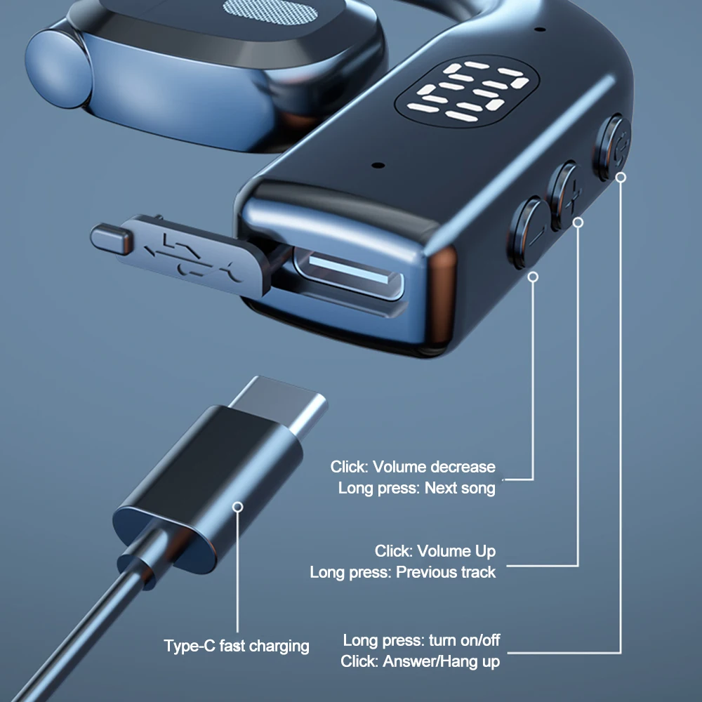 TWS Bluetooth 5.3 Earphone Ear Hook Wireless Headphone 360° Rotation Low Latency HiFi Headset Waterproof Noise Reduction Earbud 5