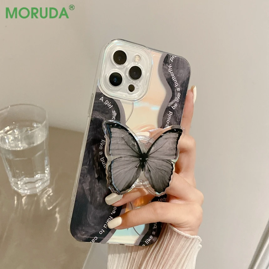 FashionBlackButterflyStandLaserCaseforiPhone11121314ProXs