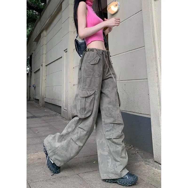 Y2K Grunge Cargo Pants Woman Streetwear Vintage 90s Wide Leg Trousers Oversized Hippie Punk Graphic Print Retro Sweatpants houzhou 90s vintage jeans baggy women high waist american retro hippie wide denim trousers grunge y2k streetwear korean fashion