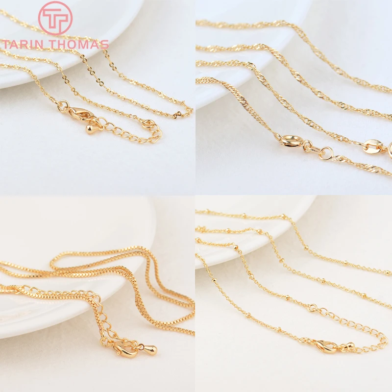 24K Gold Color Brass Finished Necklace Chain Jewelry Making Accessories Length 40CM 45CM