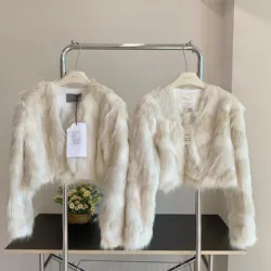 Women's Autumn Winter Faux Fur Long Sleeve Loose Short Jacket Lady Streetwear V Neck Thick Warm Fuzzy Outwear Top