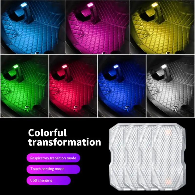 차량용 무선 마그네틱 터치 센서 LED 인테리어 조명, 7 가지 색상 자석 독서 램프, 미니 USB 충전, 자동차 발 주변, 2 개, 3 개, 5 개