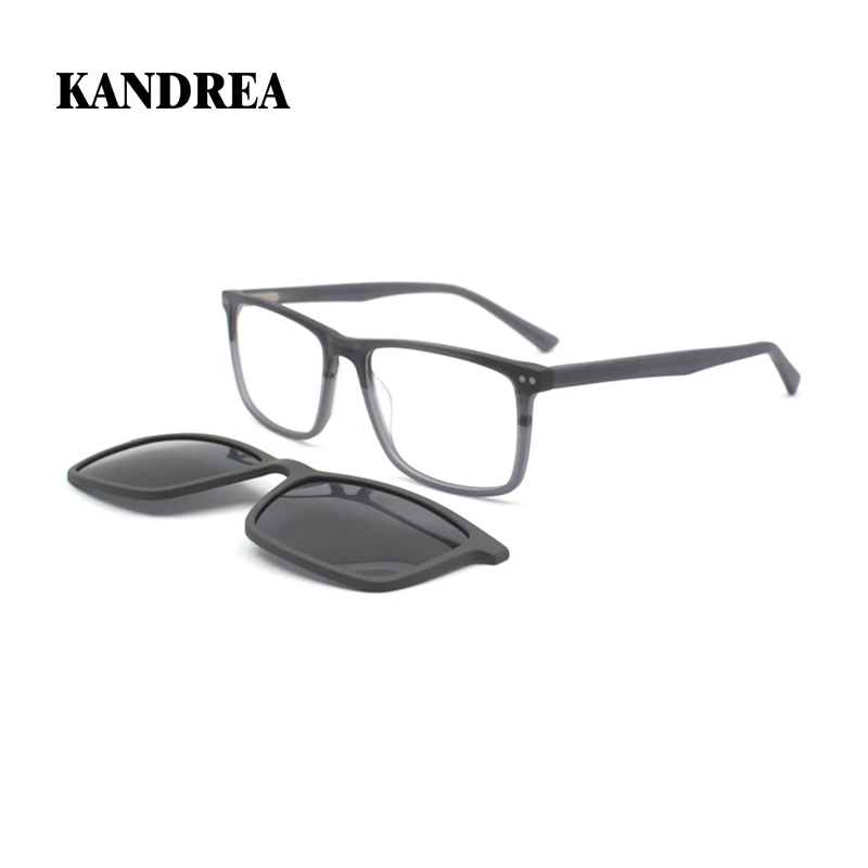 

KANDREA Acetate Vintage Square 2 In 1 Sunglasses Magnet Polarized Clip Glasses Frame Men Women Retro Eyewear Eyeglasses 9102