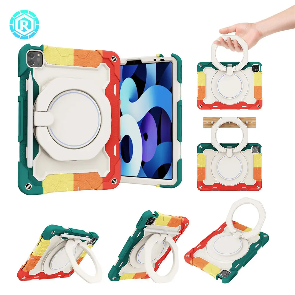 

Handvat Stand Armor Silicone Tablet Case for Ipad Pro 11 2021 2020 2018 360 Rotatie Cover Full Body Bescherming Terug Coque