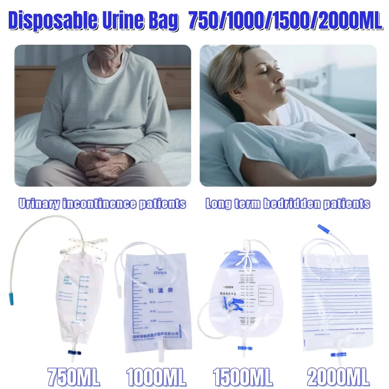 1Pcs Male Disposable Urine Bag Urine Collector Bag Drainage Cathether Urinal for Incontinence Bedridden Patients 750-2000ML
