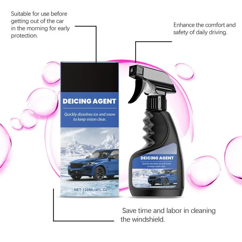 Windshield Defroster Spray Fast-Acting Windshield Deicer Car Defroster Spray 120ml Car Window Cleaner Winter Accessories