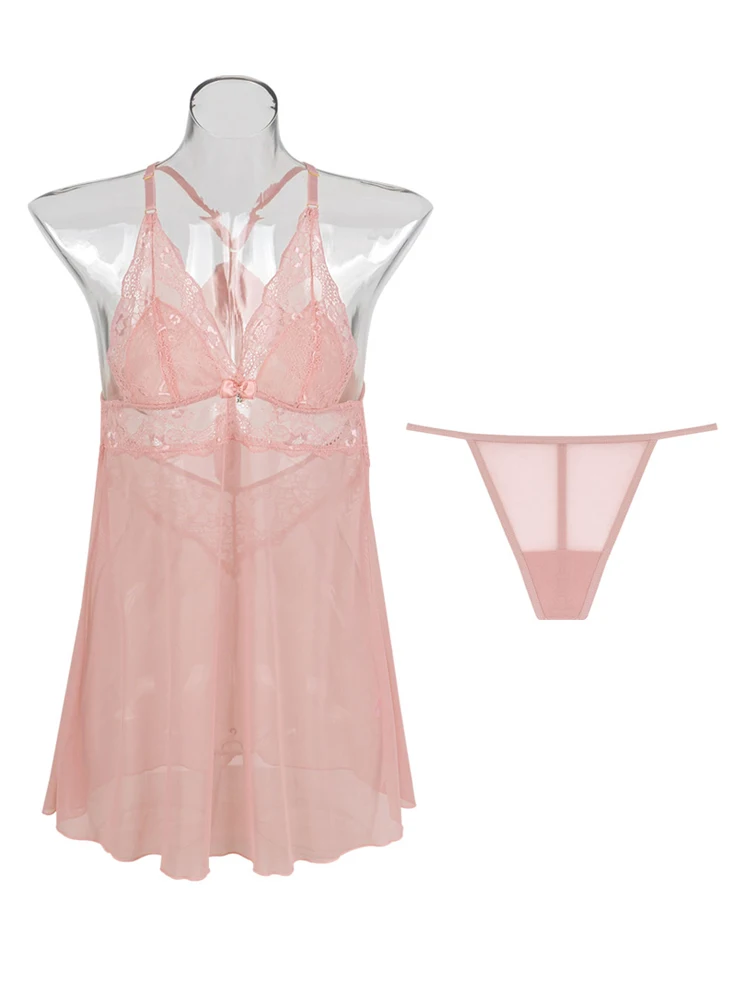 Summer Sexy Nightwear Lace Strap Nightwear Perspective Nightwear Open Back Big Bow Underwear for Women