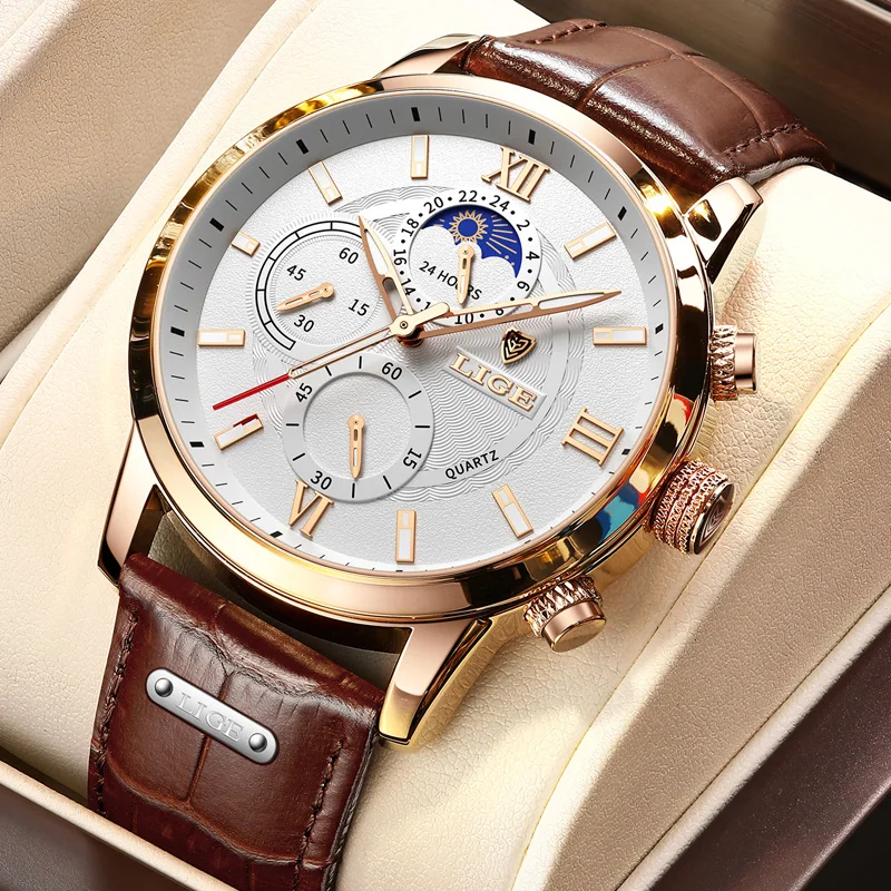 Men's Luxury Quartz Watch - Elegant Leather Strap, Sporty & Waterproof Design, Gift-Ready in Box