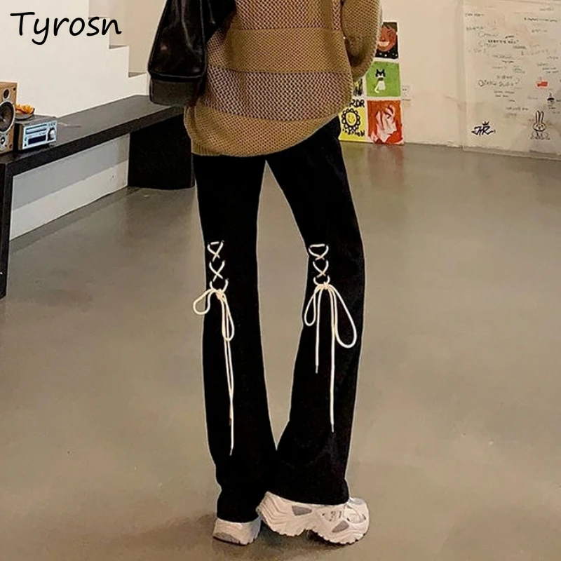 

Jeans Women Bandage All-match New Chic Stylish Ulzzang Females Lace-up Flare Trousers Casual Streetwear Spring Autumn Ins Empire