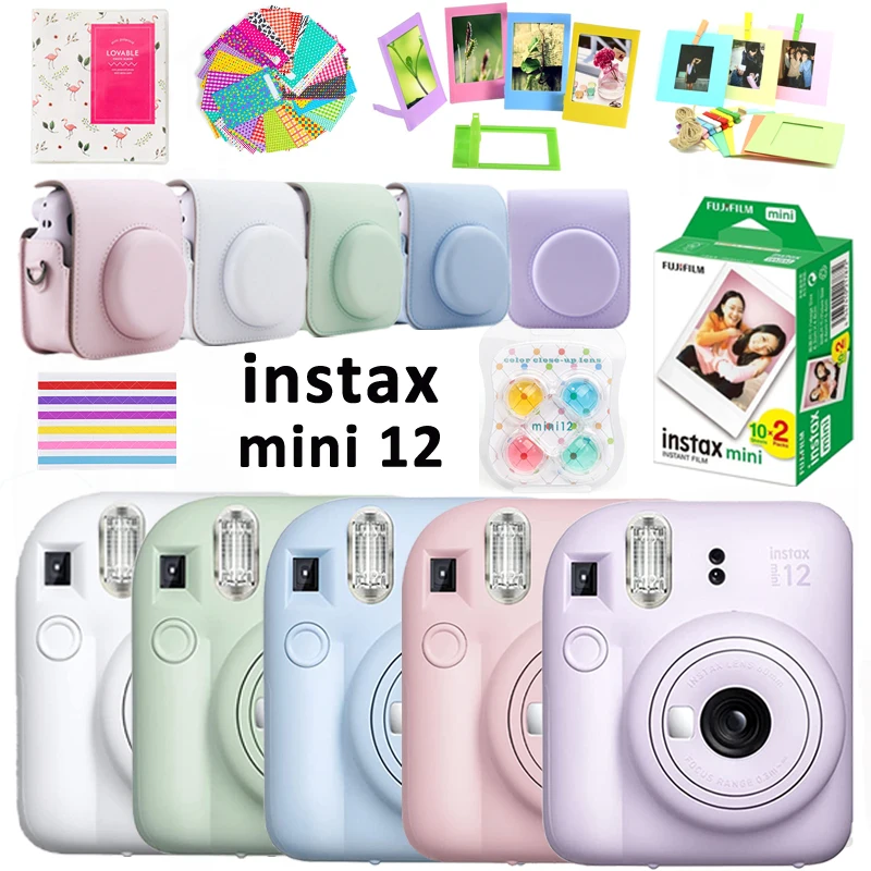 Fujifilm Instax Mini 12 Camera Pink/Blue/Mint/White/Purple Color + 20 Sheets Instax Mini Film + Album + Case Bag + 10 in 1 Kits digital camera,film camera,instant camera film,photo album book,camera shoulder bag