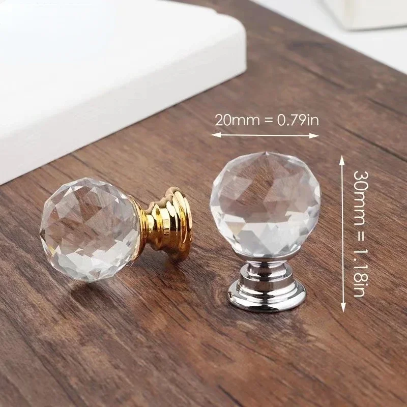 Description Picture 2 of item20mm 30mm 40mm 50mm Crystal Ball Design Clear Crystal Glass Knobs Cupboard Drawer Pull Kitchen Cabinet Wardrobe Handles Hardware