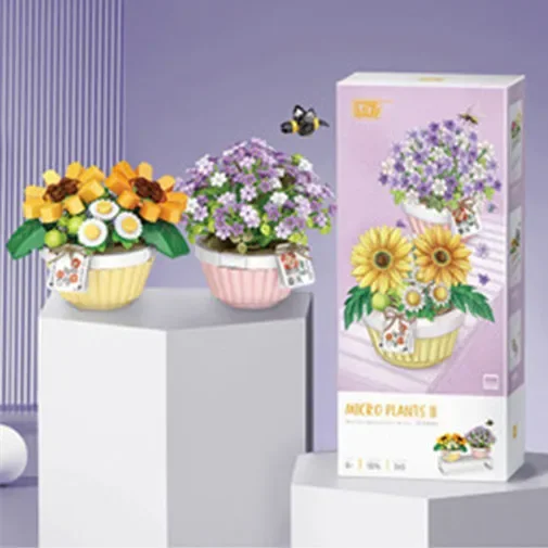 Balakaka Set Fiori Da Costruire Con Luci LED - Bouquet In Mattoncini Con Copertura, Idea Regalo Originale Per Donna - 2