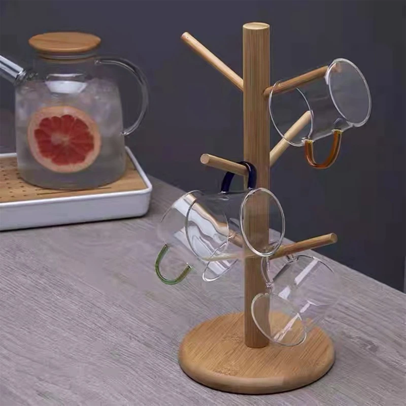 Tree Shape Wood Coffee Tea Cup Rack Storage Holder Stand Home Kitchen Mug Hanging Display Drinkware Shelf With 6 Hooks 4