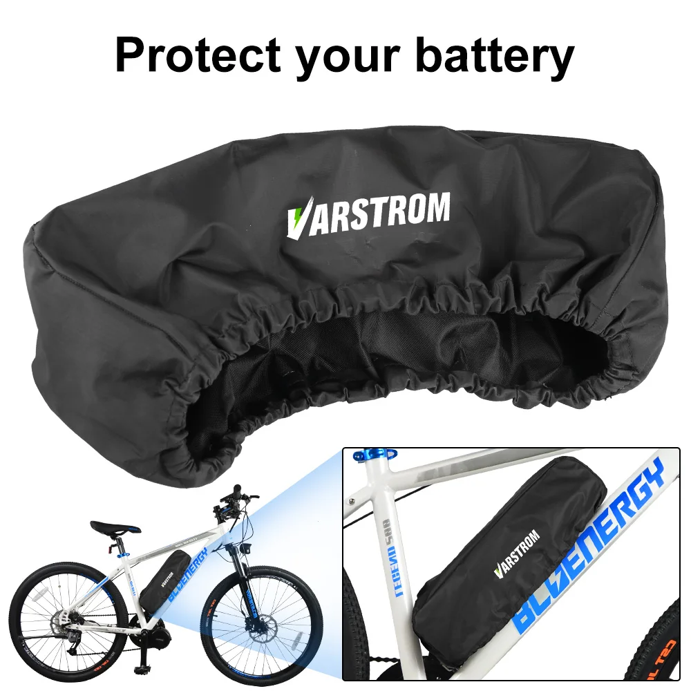 Varstrom waterproof and anti-mud ebike battery protective cover installed on a Hailong downtube battery