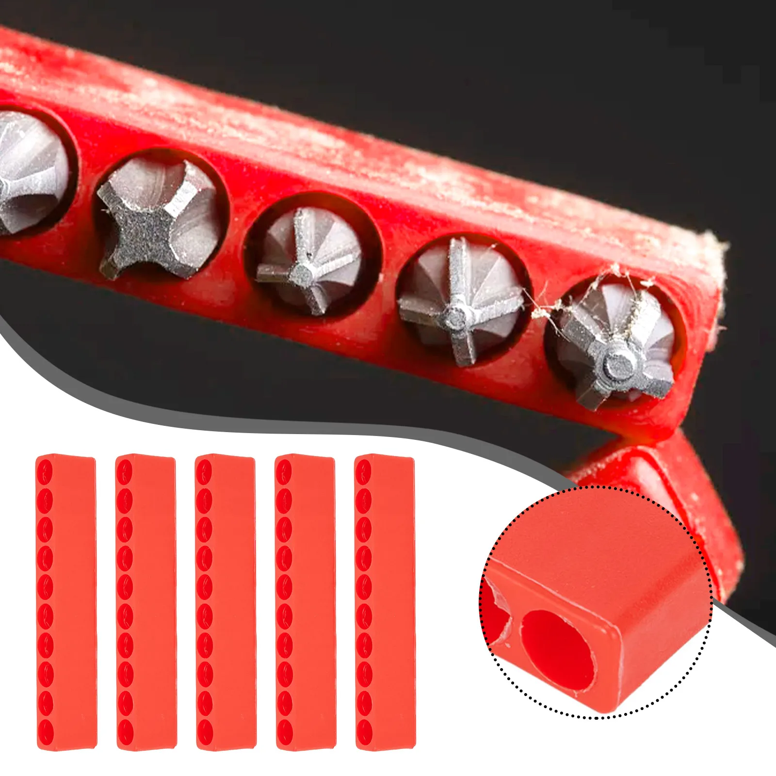 5PCS Screwdriver Bit Box Hand Tools Holder Bits Organizer Rack Durable Screw Storage 10 Holes Red Case For 1/4inch Hex Tools