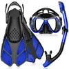 Snorkeling Gear for Adult: Black-Blue Mask, Fins, Snorkel Set Combo Lightweight, Anti-Fog, Comfort Fit Ideal for Swimming or Di