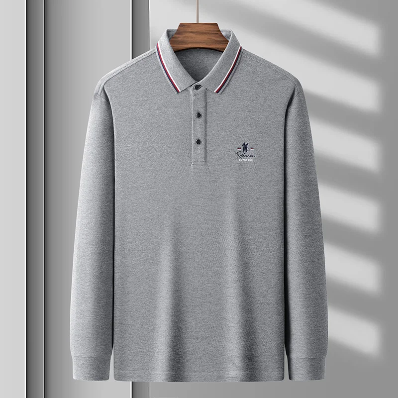 

Роскошная осенняя одежда, рубашка-поло с лацканами, деловая Повседневная дизайнерская Высококачественная Мужская рубашка-поло с вышивкой лошадей, женская одежда