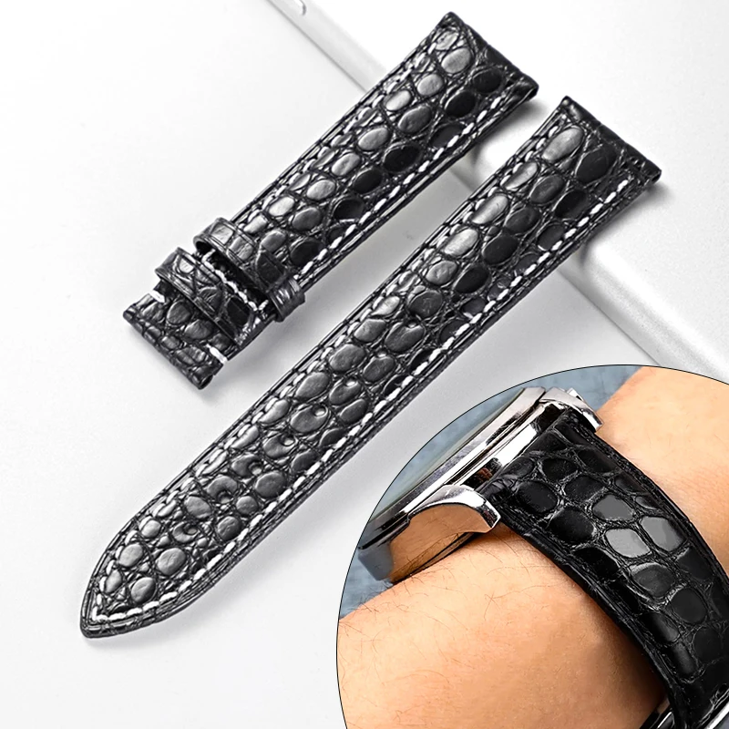 

1PC Unisex Skin Alligator Leather Watch Strap Watchband Crocodile Mens Genuine Leather Female Belts No Buckle Universal 15-22mm