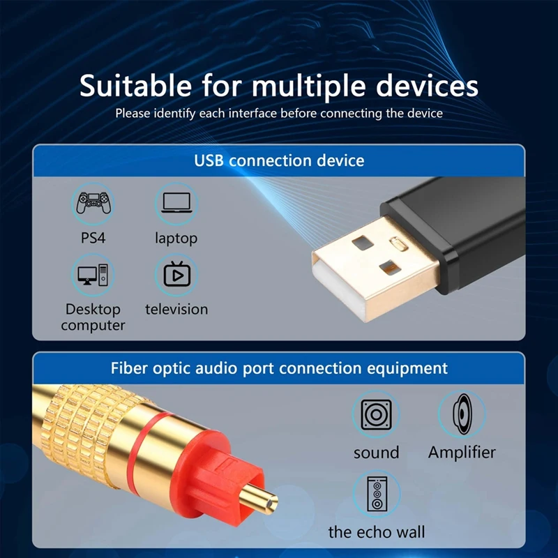 USB To Optical Audio Adapter USB A To Fiber Optic Audio SPDIF Port Connection Audio Converter Cable For Computer Laptop 6