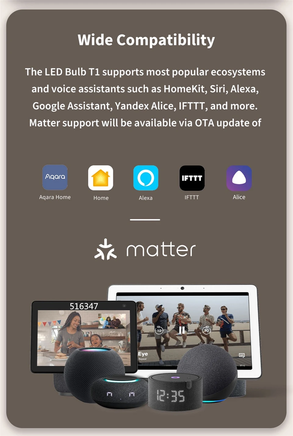 아카라 스마트 LED 전구 T1 조정 가능한 백색광 Zigbee 3.0 E27 6500K 220-240V 블루투스 스마트 홈 조명 (홈킷, 앨리스, 구글 알렉사 지원)