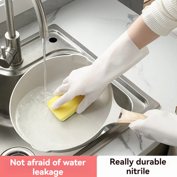 White Nitrile Gloves Extended And Durable Gloves For Kitchen Washing Waterproof Household Cleaning Tools Home Accessories