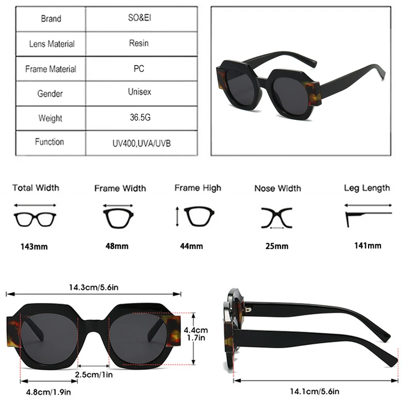 SO&EI Ins Beliebte Mode Polygon Quadrat Doppel Farbe Frauen Sonnenbrille Vintage Gradient Shades UV400 Männer Punk Sonnenbrille – Detail 5