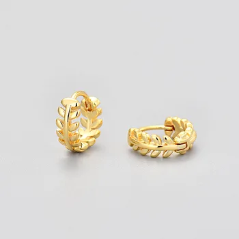 Fresh leaf ear buckles, plain surface cold wind olive leaf earrings, temperament personalized simple wheat ear jewelry earrings