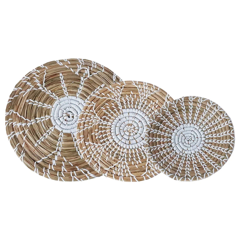 

3 Pcs Decorative Baskets for Home Boho Decorations Woven Wall Crafts Hanging Grass Art