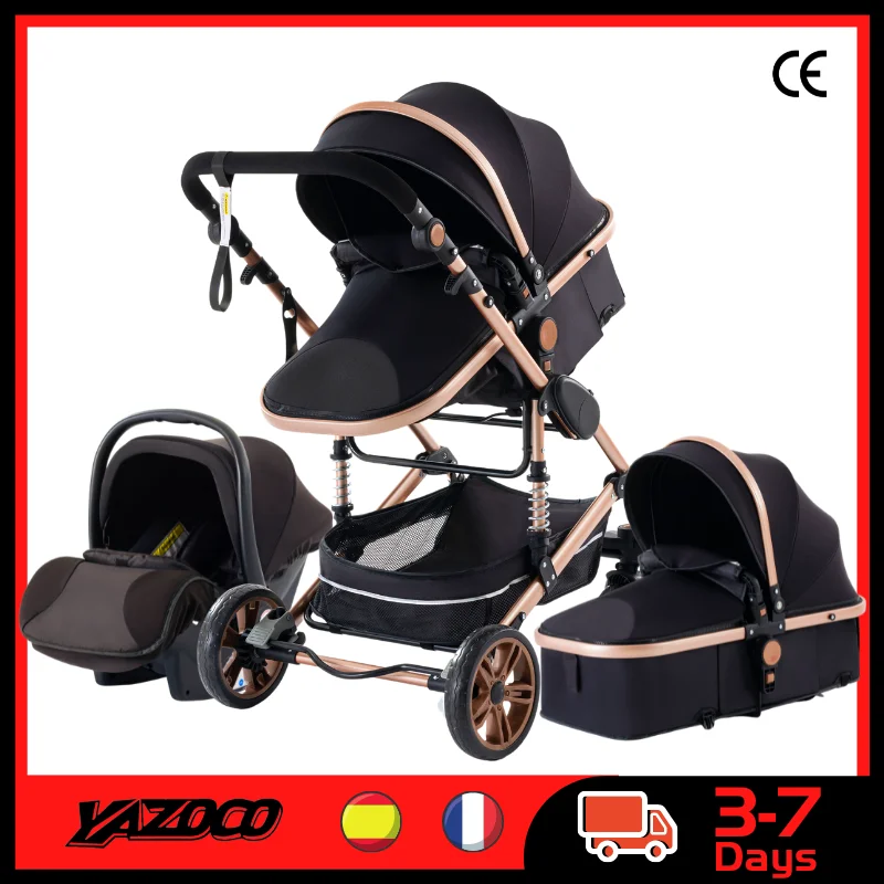 Luxurious Baby Stroller 3 in 1 Portable Travel Baby Carriage Folding Prams Aluminum Frame High Landscape Car for Newborn