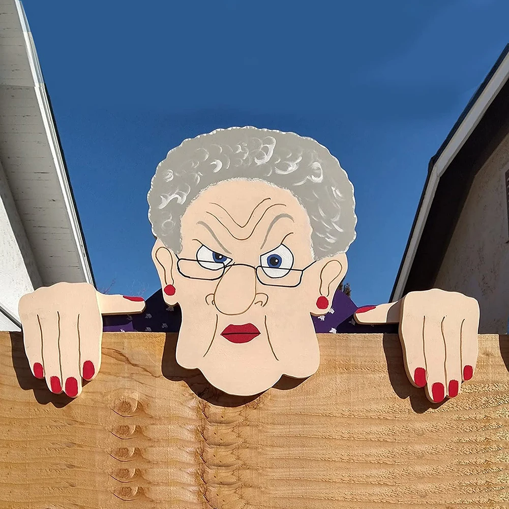 

Yard Signs Decoration Nosy Old Man and Lady Fence Decorations Outdoor Cute Garden Fence Courtyard Illustration