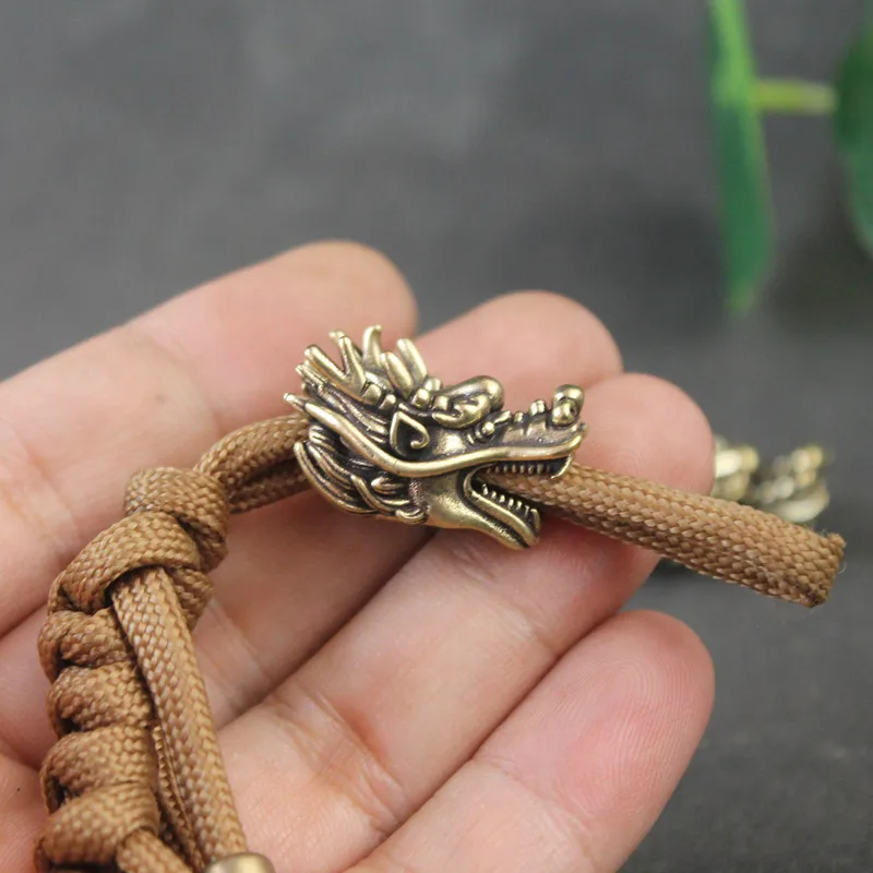 Antique Brass Dragon Head Bead - DIY Paracord Keychain Charm, Bracelet Pendant, EDC Accessory