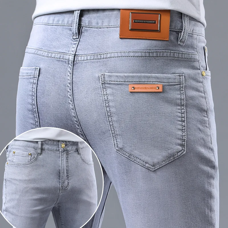 2024 spring new slim Light Grey stretch washed casual light straight-leg Versatile Affordable luxury fashion jeans men 2