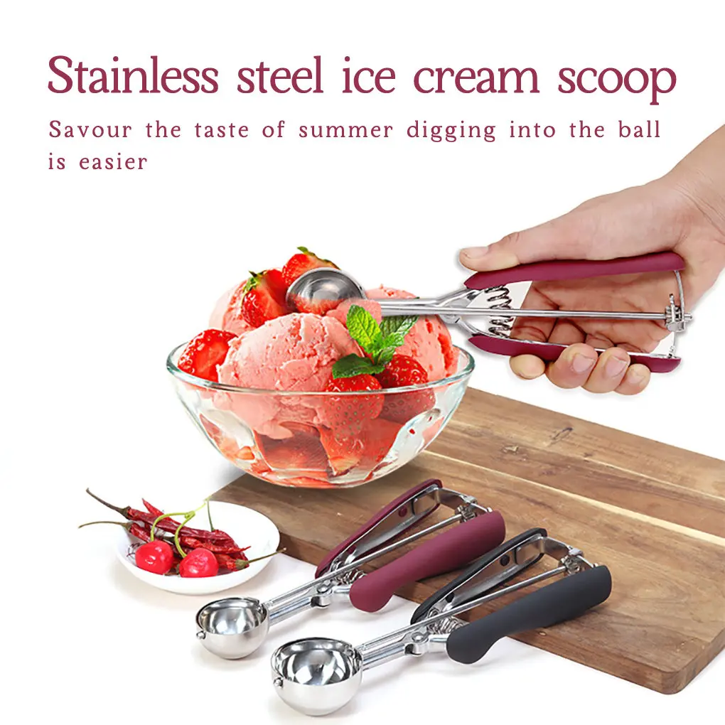 3 Sizes Stainless Steel Ice Cream Scoop Tool Cookie Watermelon Ball Spoon  Fruit Mash Potato Digging Ball Spring Handle Scoop - AliExpress
