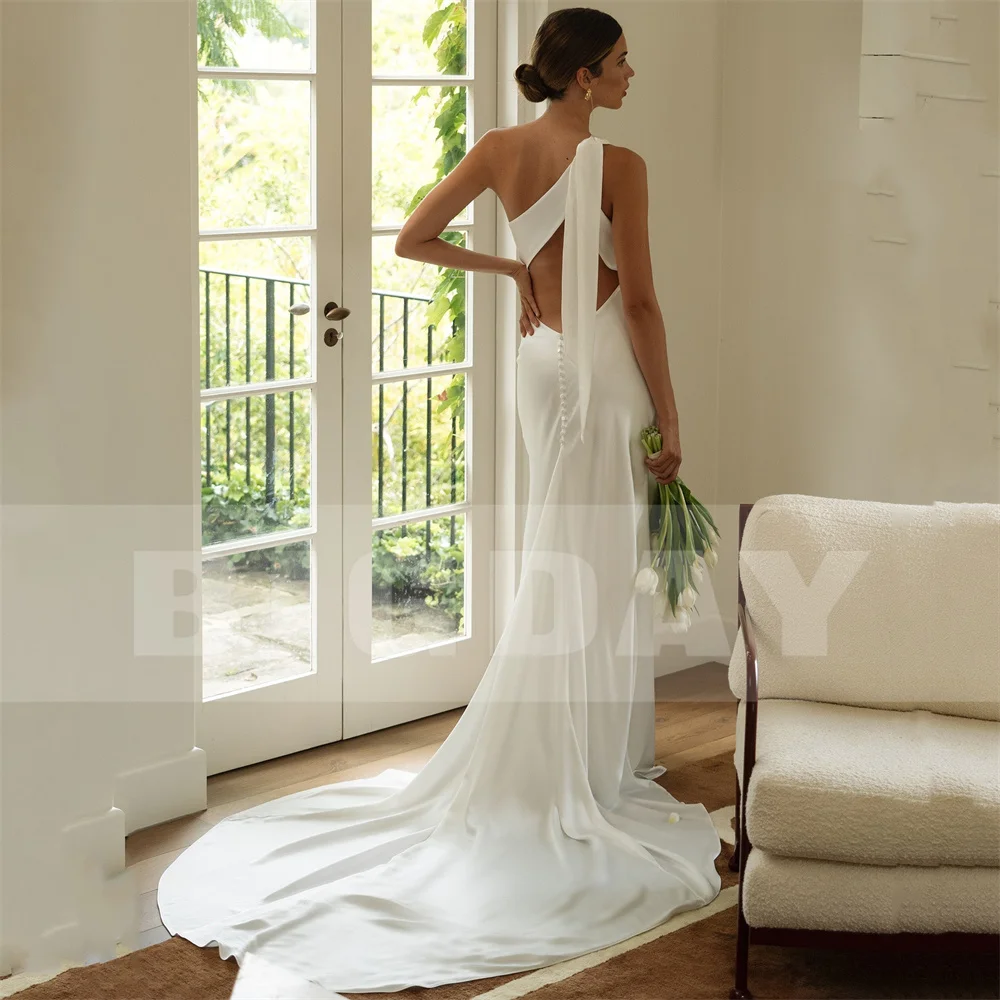 Classic Mermaid Wedding Dress 2025 One-Shoulder Pleat Side Split Open Back Sleeveless Bridal Gown Vestidos De Noiva Customized 7 Sab9339cda8b74e0d9fe0c29ee5193208H
