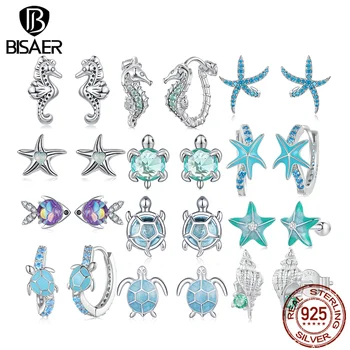 925 Sterling Silver Cute Starfish Turtle Earrings for Teens, Dainty Lightweight Hypoallergenic Studs Ocean Beach Jewelry