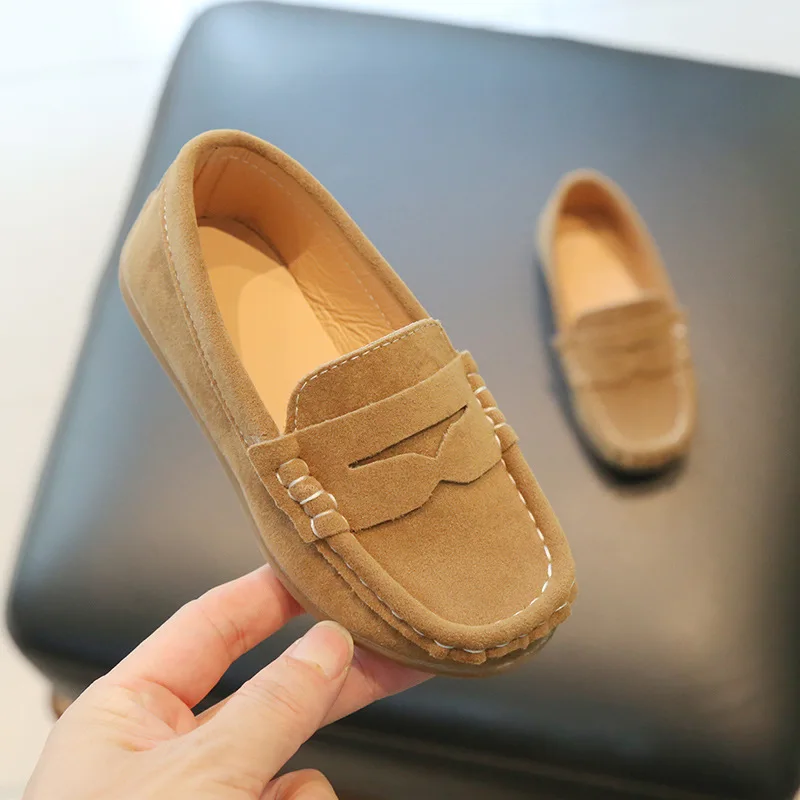 Boys Loafers Toddlers Kids Fashion Leather Shoes Slip-on Children Flats Classic Spring Autumn Flock Suede Fabric Moccasins Soft 4