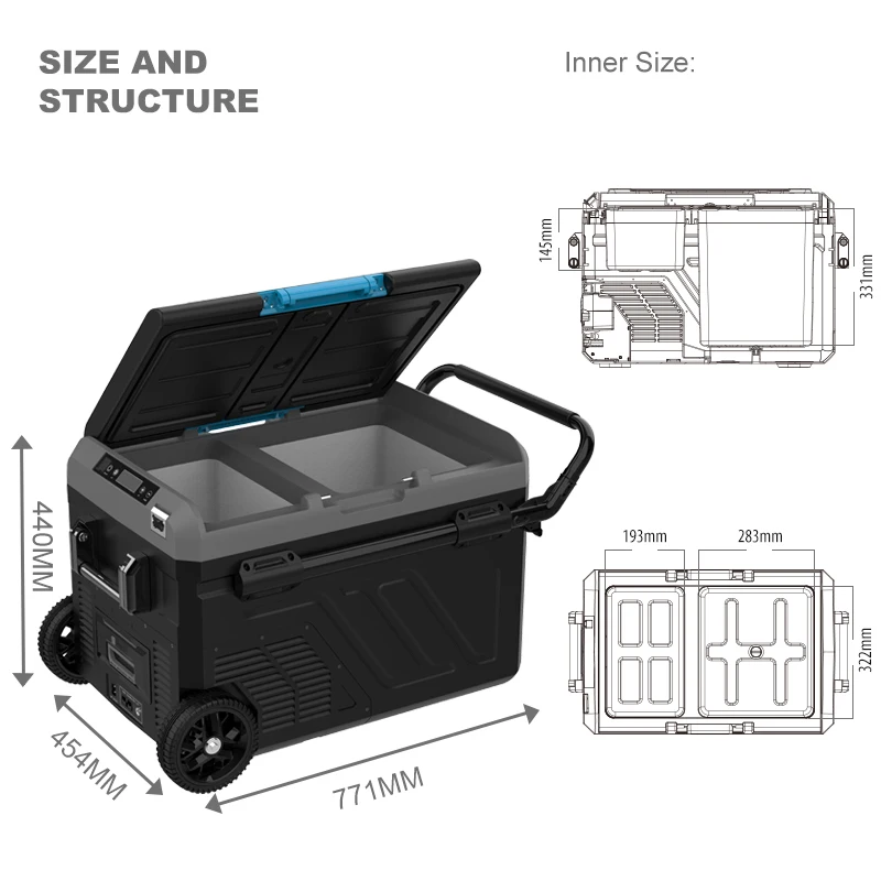 Factory 40 L Portable Mini Compressor Fridge camping outdoor fridge mini freezer AC+DC+pull bar and wheels