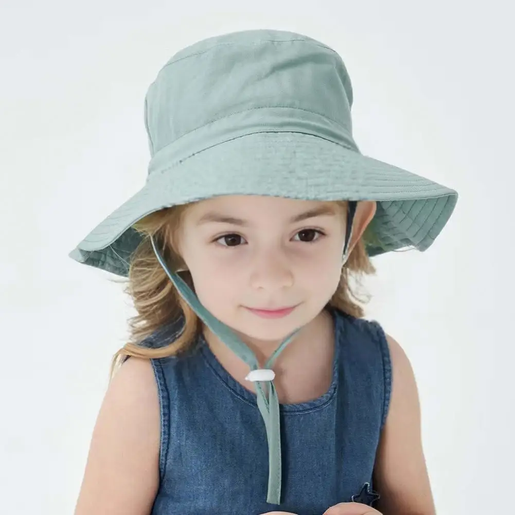 Summer Children Hat Big Brim Unisex Windproof Fixed Strap Sun Anti UV Breathable Portable Camping Beach Travel Sun Ha
