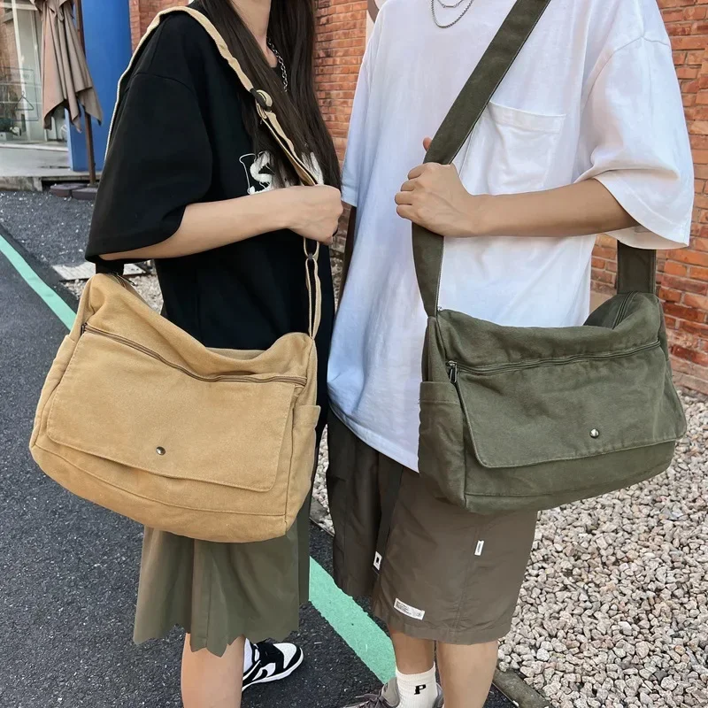 

Японская Холщовая Сумка через плечо для женщин и мужчин, 2024, Повседневная Студенческая сумка-мессенджер через плечо, модная большая тканевая сумка унисекс