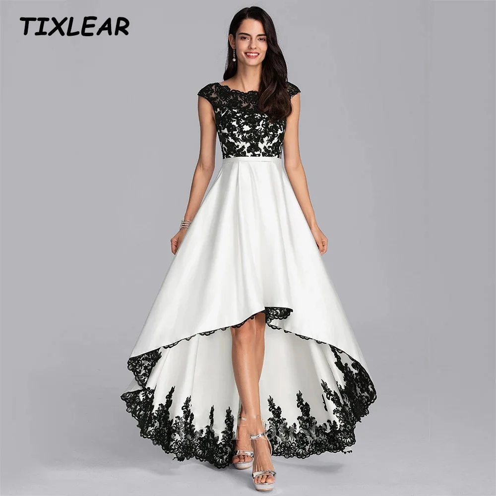 

TIXLEAR Modern O-Neck A-Line Evening Dress Sleeveless Lace Appliques Zipper Back High/Low Prom Formal Gown Robe De Mariage New