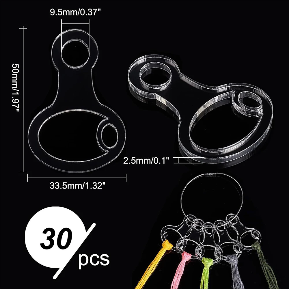 40Pcs Acrylic Cross Stitch Threading Board with Iron Ring DIY Craft Embroidery Thread Holder Clear Winding Boards Floss Bobbins