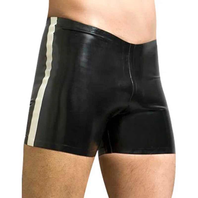 

Black With White Sexy Latex Boxer Shorts With Stripe At Two Sides Rubber Boyshorts Underpants Underwear Pants DK-0225