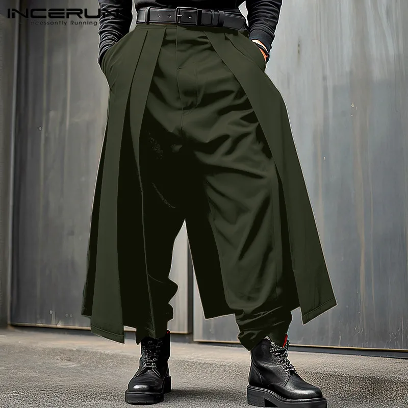 INCERUN 2024 Korean Style New Men's Trousers Pleated Layered Design Pantalons Casual Fashionable Loose Wide Leg Long Pants S-5XL 3