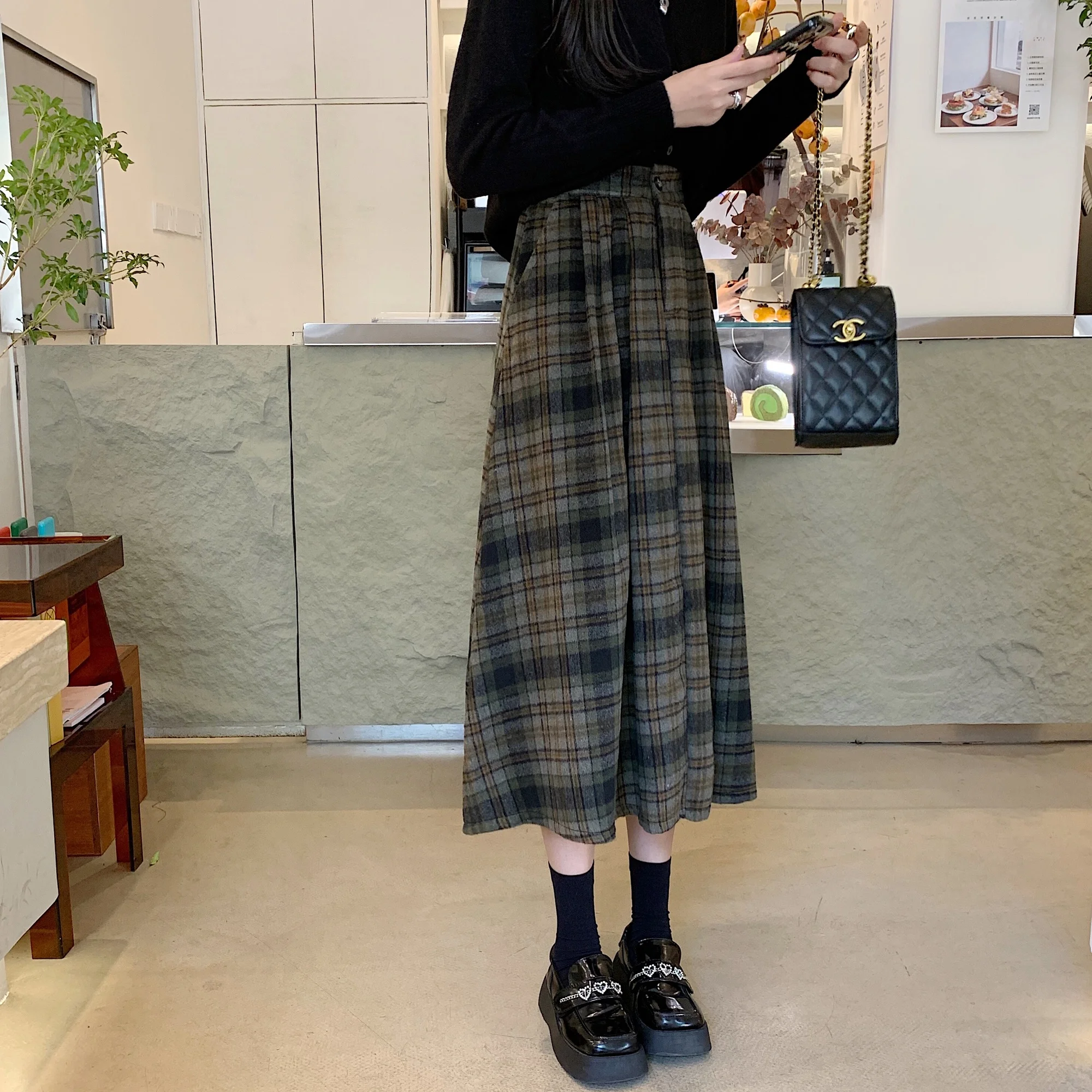 New Skirt Fashion Casual Women Vintage Plaid Elegant Elastic High Waist A-line Office Harajuku Streetwear Midi Skirt 2022 long skirts