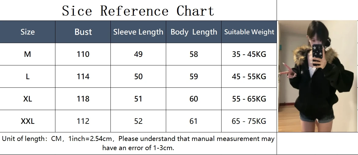 Description Picture 2 of itemY2k Women Black Zip Up Hoodies Vintage Korean Preppy Style Faux Fur Coat Oversized Casual Sweatshirt Harajuku Autumn Winter