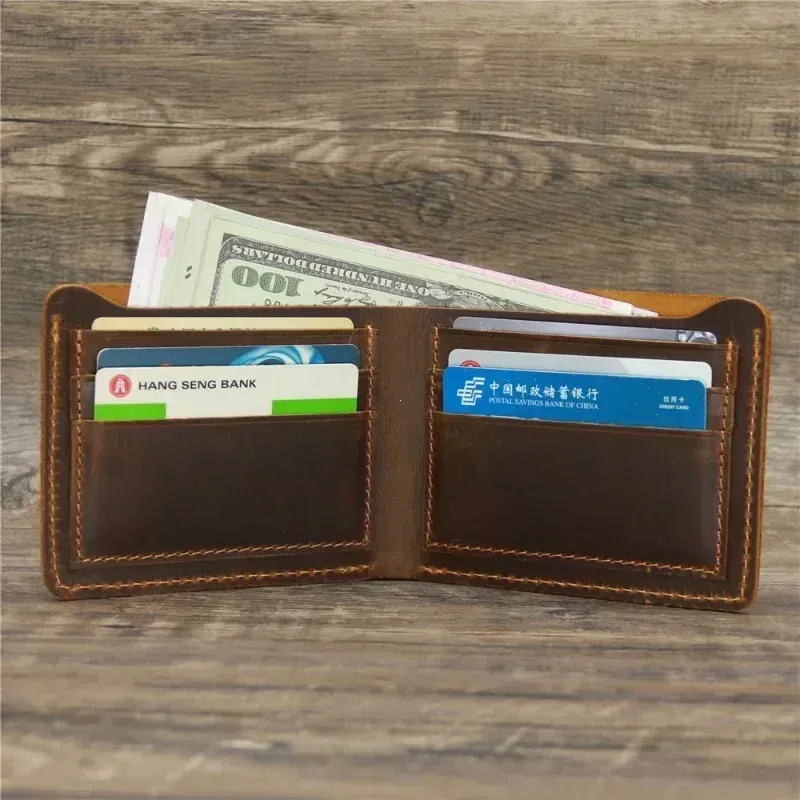 Men's Crazy Horse Leather Wallet, Genuine Leather Wallet, Card Bag, Simple Retro European and American Style, Mens Purse 2026