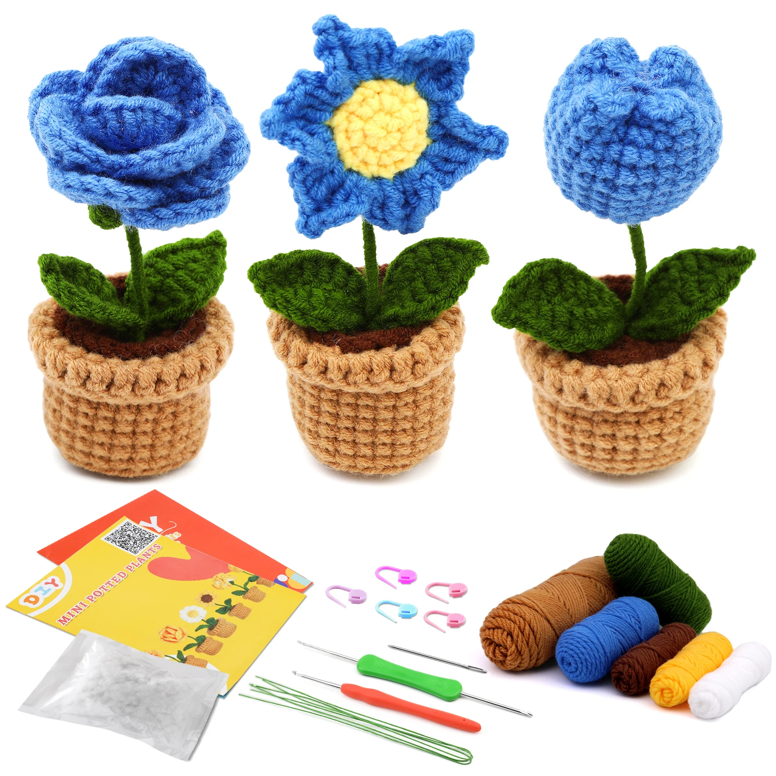 KRABALL Crochet Flower Kit for Beginners With Video Tutorial Cotton  Knitting Yarn Thread Needles Hook Knit Tool Set Accessories - AliExpress